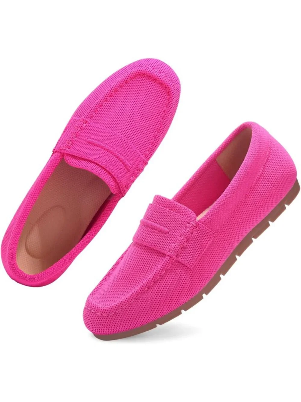 Womens Hot Pink Mesh Comfortable Slip on Dressy Casual Walking Loafer Flat Shoes
